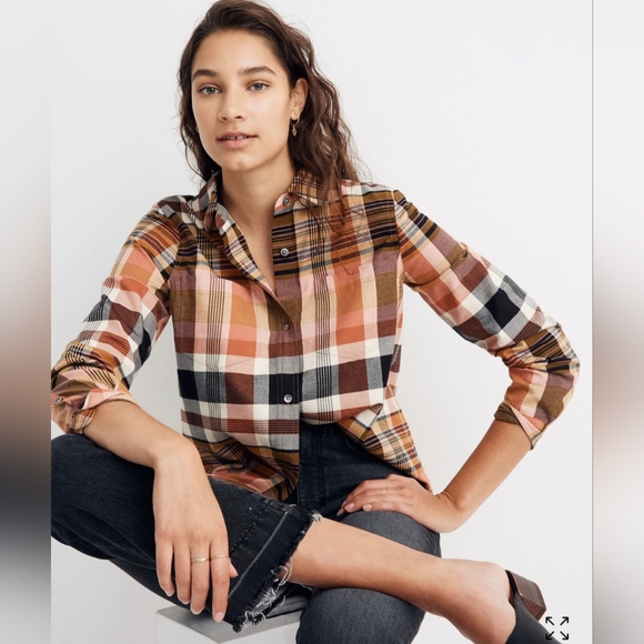 Madewell Tops - Madewell Ex Boyfriend Button Down Plaid Flannel Shirt Size Large